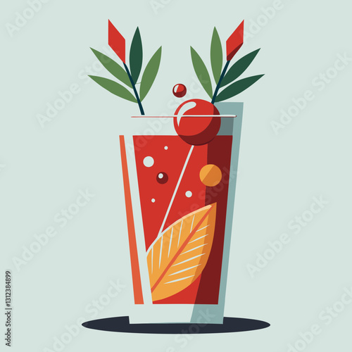 Bloody Mary cocktail illustration with tomato and garnish