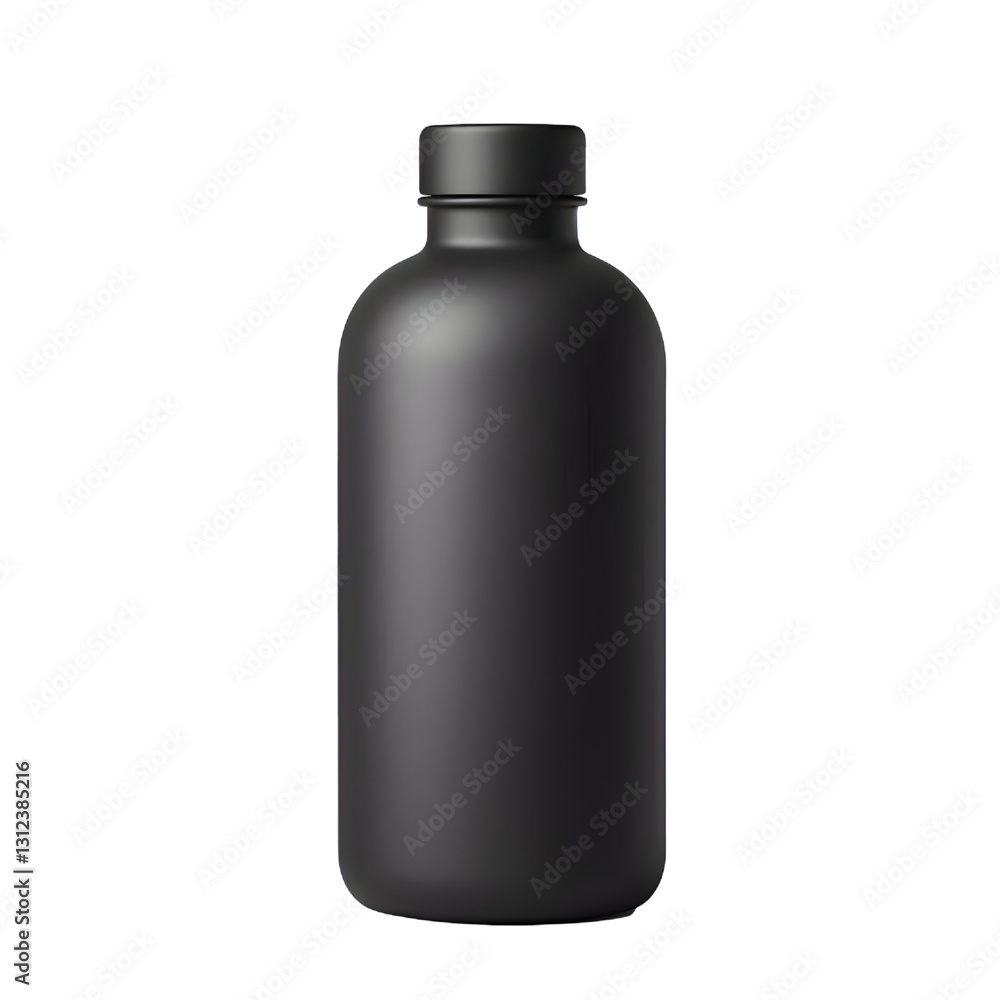 Matte black water bottle with a minimalist design.isolated on white background Matte black water bottle with a minimalist design.isolated on white background