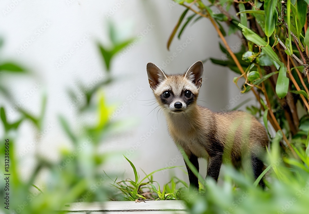 Adorable small fox exploring a lush green garden surrounded by plants and foliage : Generative AI Adorable small fox exploring a lush green garden surrounded by plants and foliage : Generative AI