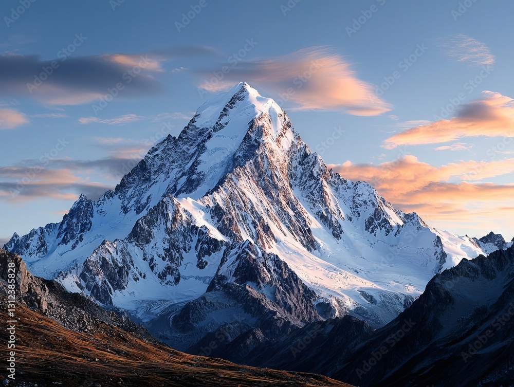 Fototapeta premium A snow covered mountain with a cloudy sky in the background