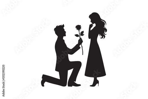 Wallpaper Mural Silhouette vector of a Man Proposing a Woman with a Rose, isolated on a white background Torontodigital.ca