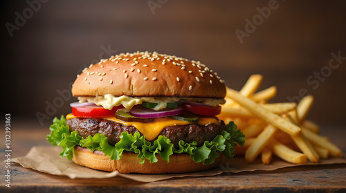Juicy Cheeseburger with Crispy Fries