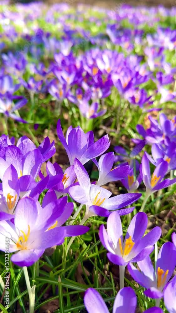 Spring crocus blossoms. Spring wildflowers in a park