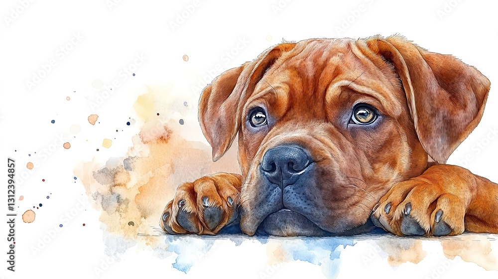 Obraz premium dogue de bordeaux puppy clipart watercolor illustration artistic illustration detailed illustration