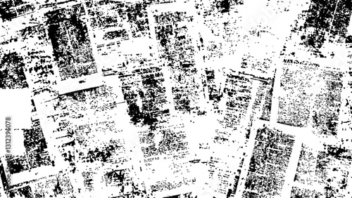 Newspaper with old grunge vintage unreadable paper texture background. Vector white and black newspaper paper grunge vintage old aged texture with fragments of newspaper text Transparent background.