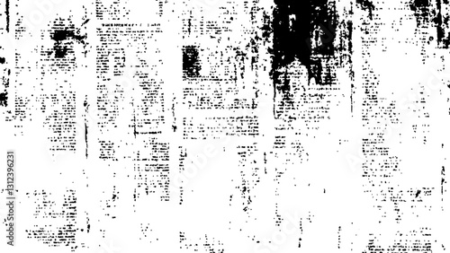Newspaper with old grunge vintage unreadable paper texture background. Vector white and black newspaper paper grunge vintage old aged texture with fragments of newspaper text Transparent background.