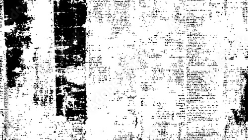 Newspaper with old grunge vintage unreadable paper texture background. Vector white and black newspaper paper grunge vintage old aged texture with fragments of newspaper text Transparent background.