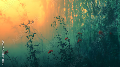Misty Sunrise Flowers in a Grungy Woods