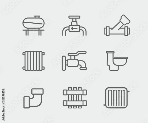Shut-off valves and pipes and plumbing icon set 2
