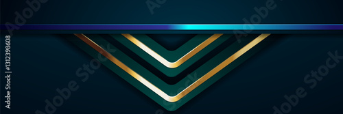 Abstract teal gold chevron design, dark background, header