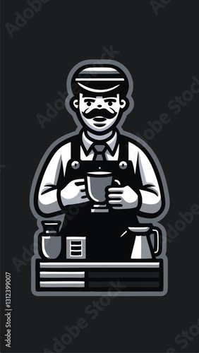 A barista making a coffee minimalistic image. Flat style. Vector illustration.