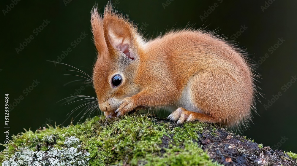Fototapeta premium Adorable Red Squirrel on Mossy Branch