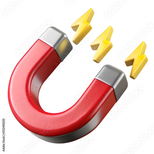 3D Red Horseshoe Magnet. Powerful 3D Red Magnet with Lightning Bolts.
