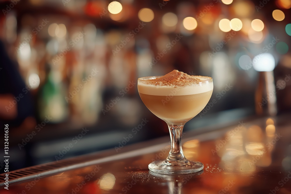Classic Brandy Alexander Cocktail with Creamy Texture and Nutmeg Garnish at Bar Classic Brandy Alexander Cocktail with Creamy Texture and Nutmeg Garnish at Bar