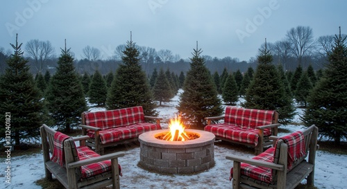 Wallpaper Mural Cozy Fire Pit Seating Area in Winter Christmas Tree Farm Torontodigital.ca