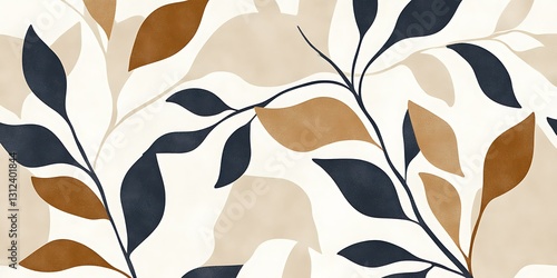 Abstract botanical print featuring stylized leaves in earthy tones