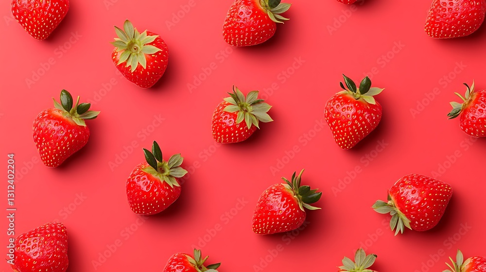 Strawberries, flat lay, evenly spread, vibrant background, suitable for wallpaper, food blog, or health ad Strawberries, flat lay, evenly spread, vibrant background, suitable for wallpaper, food blog, or health ad