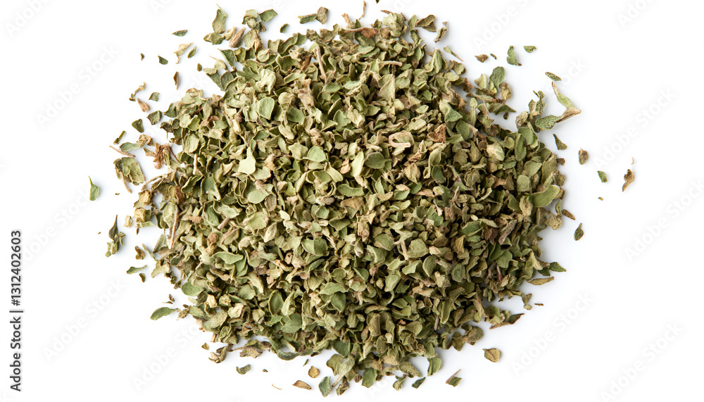 Heap of dried oregano isolated on white, top view Heap of dried oregano isolated on white, top view