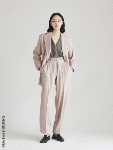 Elegant Full Body Shot of an Asian Woman in Stylish Business Attire