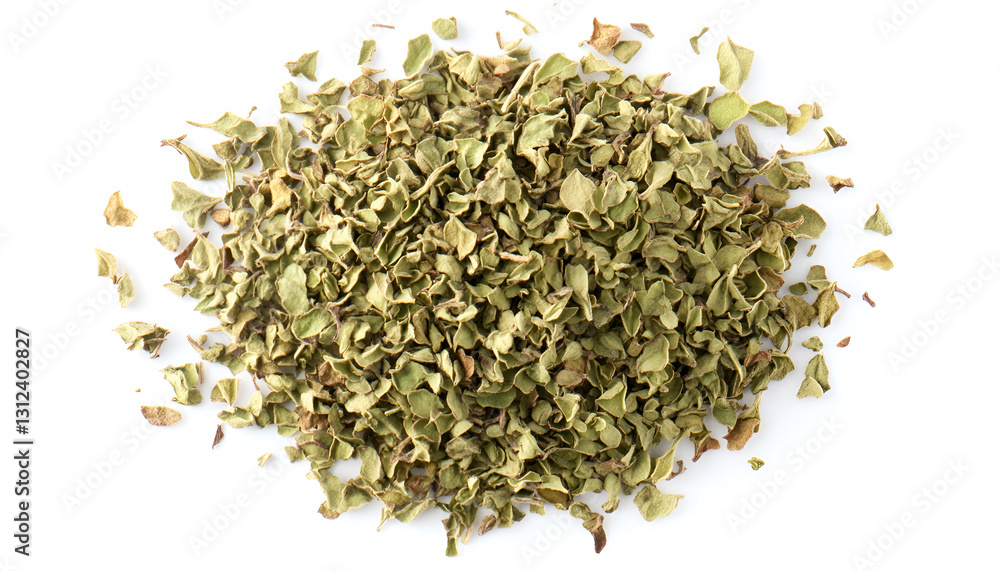Heap of dried oregano isolated on white, top view Heap of dried oregano isolated on white, top view