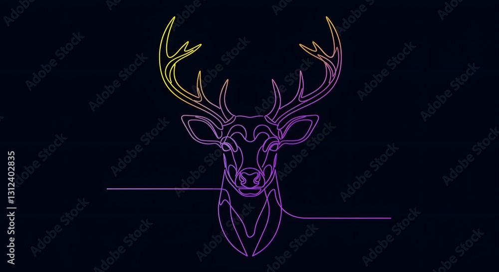 Deer Head Line Art Illustration with Colorful Gradient on Dark Background Deer Head Line Art Illustration with Colorful Gradient on Dark Background