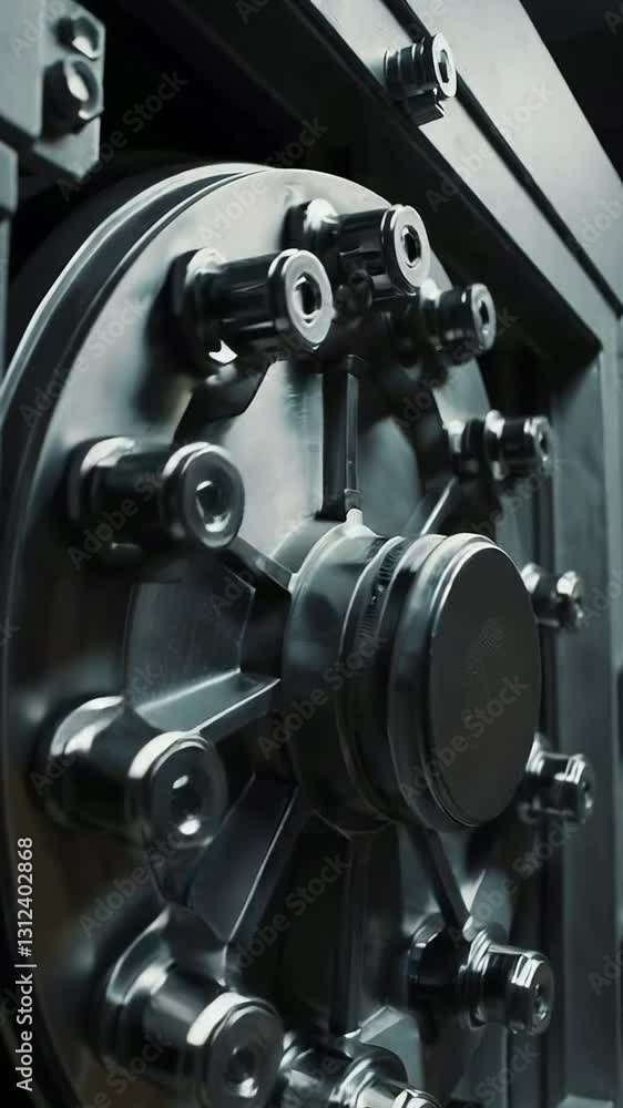 Secure vault door mechanism: heavy metal rotating lock system in hightech bank security Secure vault door mechanism: heavy metal rotating lock system in hightech bank security