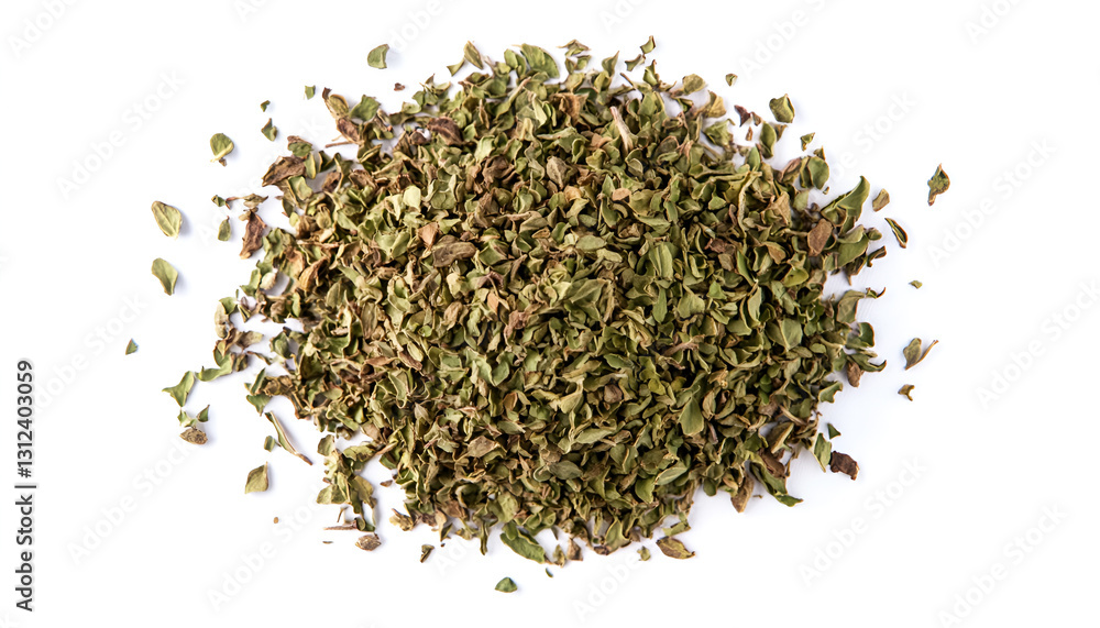 Heap of dried oregano isolated on white, top view Heap of dried oregano isolated on white, top view