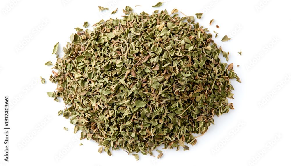 Heap of dried oregano isolated on white, top view Heap of dried oregano isolated on white, top view