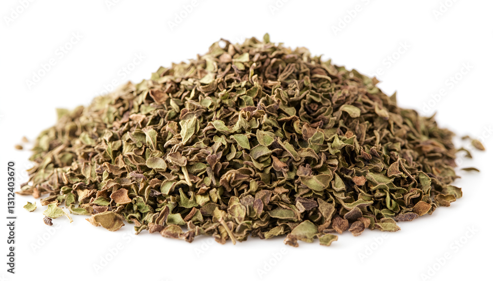Heap of dried oregano isolated on white, top view Heap of dried oregano isolated on white, top view