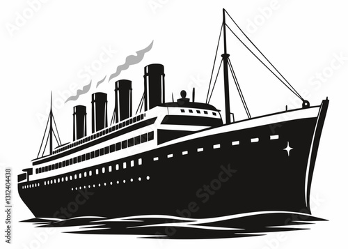 vector titanic in sea black silhouette on white background