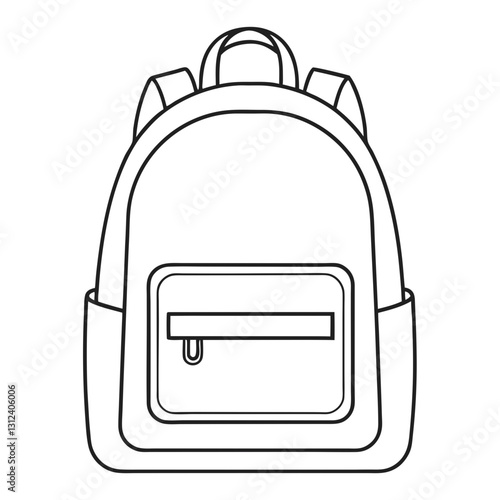 simple school backpack line art, flat black and white design, functional compartment


