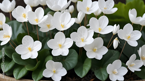 White flower blossom close up background cyclamen hederifolium family primulaceae high quality big size prints