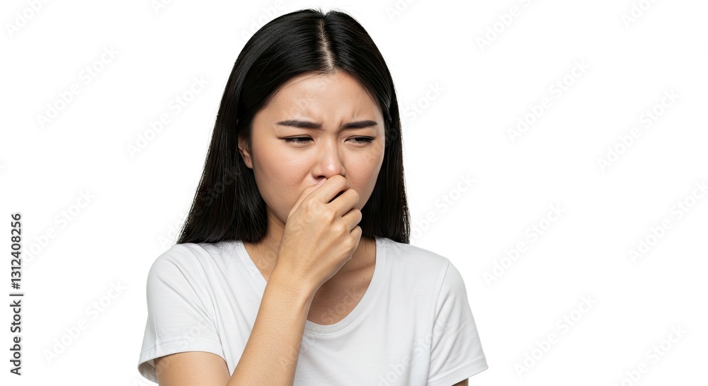 Woman Covering Her Nose Experiencing a Bad Smell Reaction Isolated Woman Covering Her Nose Experiencing a Bad Smell Reaction Isolated