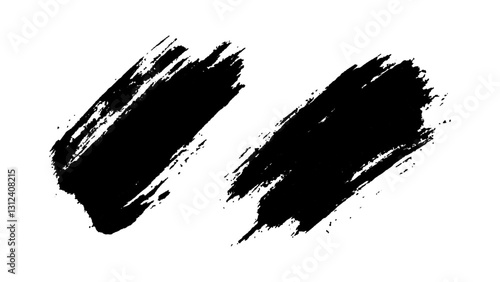 A collection of black and white brush strokes on a white background. Collection of abstract black paint brush strokes in a minimalist style. Strokes of black paint, brush, roller, spatula. Collection