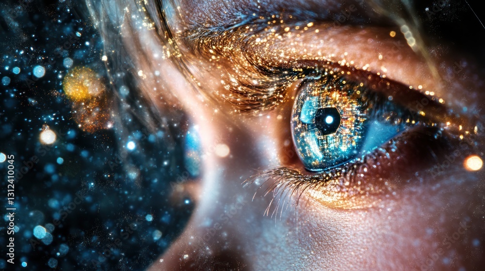 Close-up of a Sparkling Eye Reflecting a Cityscape Close-up of a Sparkling Eye Reflecting a Cityscape