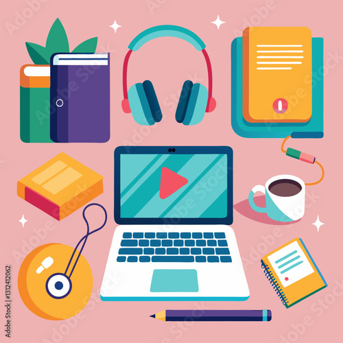 Foreign language learning tools image. Cartoon style. Vector illustration.