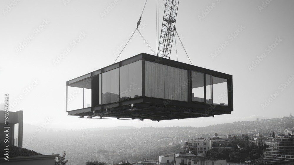 Fototapeta premium Crane lifting house