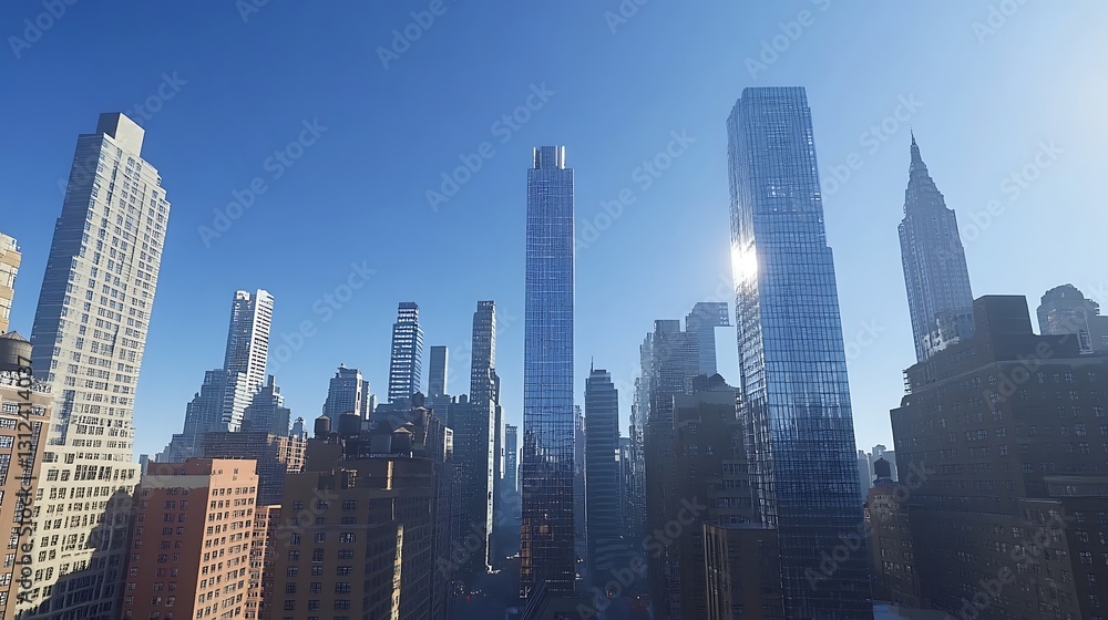 Obraz premium Elegant skyscraper architecture with glass facade in urban setting