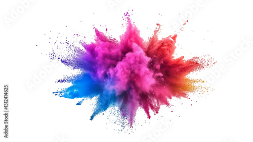 Colorful mixed rainbow powder explosion isolated on white background. Colorful ink powder splashes on white background.