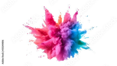 Colorful mixed rainbow powder explosion isolated on white background. Colorful ink powder splashes on white background.