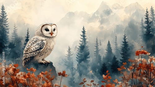 double exposure owl and forest clipart watercolor illustration hand painted digital artwork