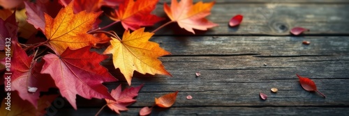 Wallpaper Mural Close-up, richly colored autumn leaves on weathered wood , image, fall colors Torontodigital.ca