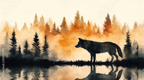 double exposure wolf and forest clipart watercolor illustration artistic illustration detailed illustration