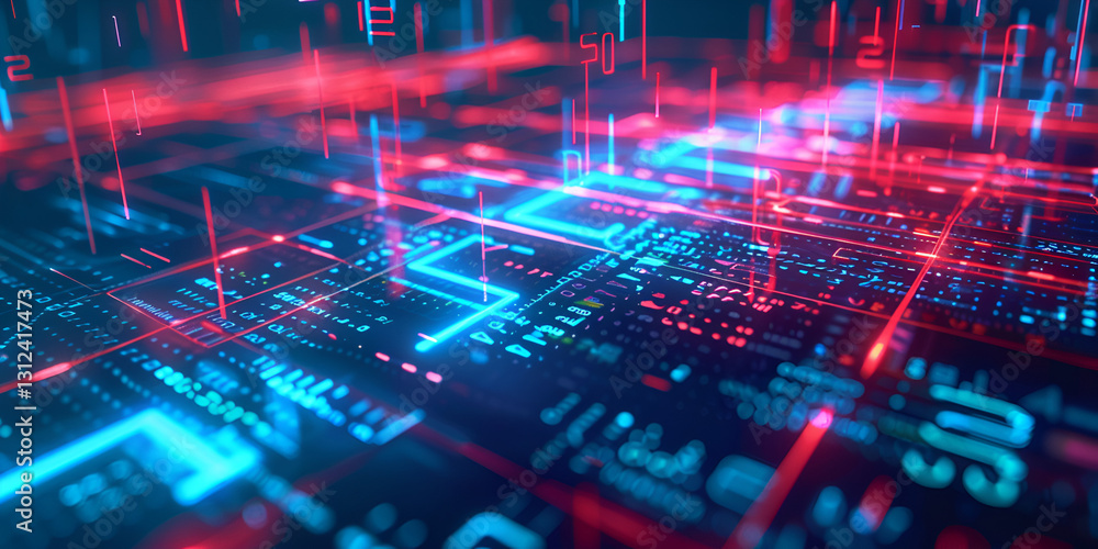 Cybernetic circuit board with AI-powered data visualization, Advanced artificial intelligence processing and digital future
Cybernetic circuit board with AI-powered data visualization, Advanced artificial intelligence processing and digital future