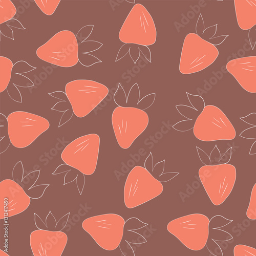 Seamless pattern with strawberry on color background. Natural delicious fresh ripe tasty fruit. Vector illustration for print, fabric, textile, banner, other design. Food concept.