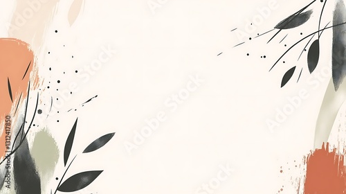 Abstract art featuring minimalist branches, leaves, and muted color palette