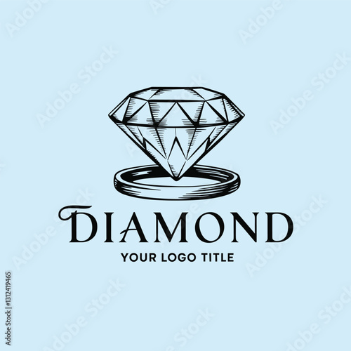 hand drawn diamond shop vintage logo design, vector illustration