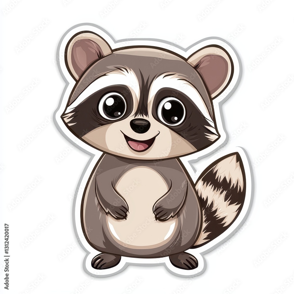 Obraz premium Cute and Playful Raccoon Sticker Design on White Background