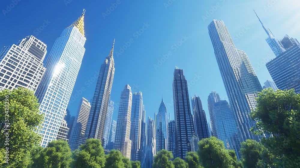 Obraz premium Towering high-rise buildings in modern metropolis skyline view