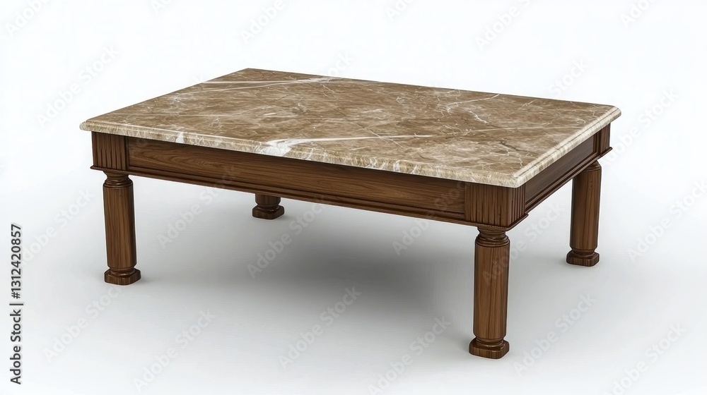 Classic coffee table, wood and marble, studio shot, neutral background Classic coffee table, wood and marble, studio shot, neutral background